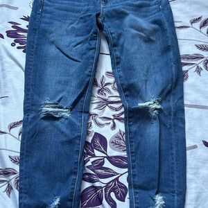 American Eagle Outfitters Blue Distressed Ankle Jeans